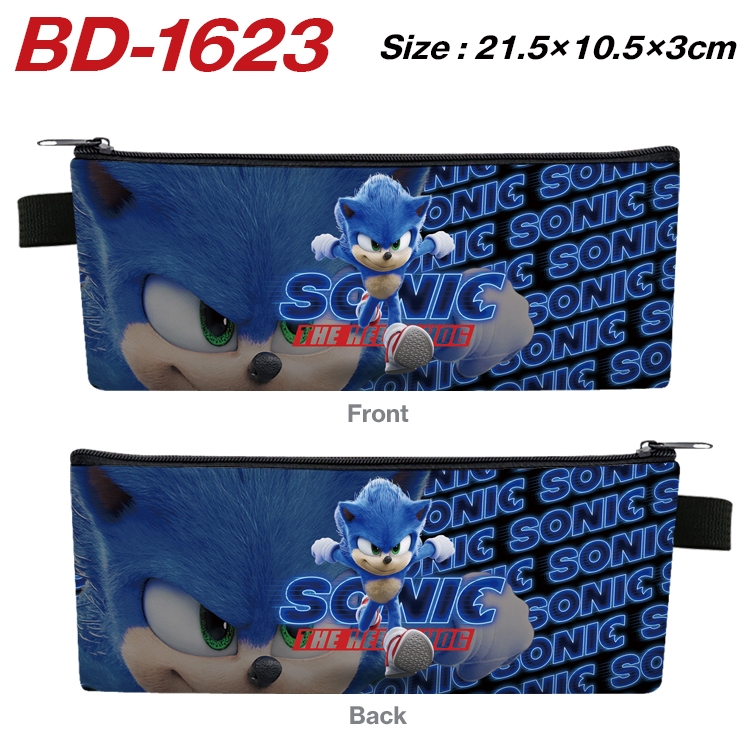 Sonic The Hedgehog Anime PU Leather Zipper Pencil Case Stationery Box 21.5X10.5X3CM BD-1623A