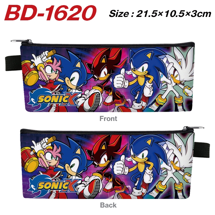 Sonic The Hedgehog Anime PU Leather Zipper Pencil Case Stationery Box 21.5X10.5X3CM BD-1620A