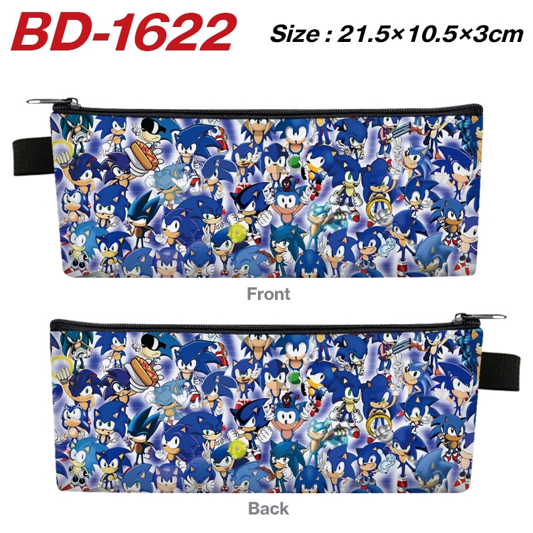 Sonic The Hedgehog Anime PU Leather Zipper Pencil Case Stationery Box 21.5X10.5X3CM BD-1622A