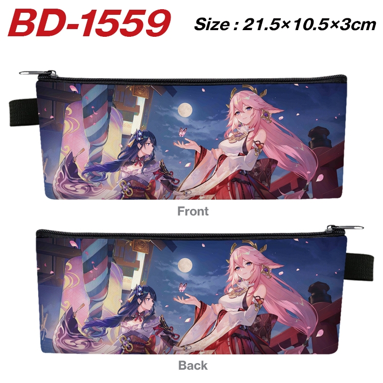 Genshin Impact Anime PU Leather Zipper Pencil Case Stationery Box 21.5X10.5X3CM  BD-1559A