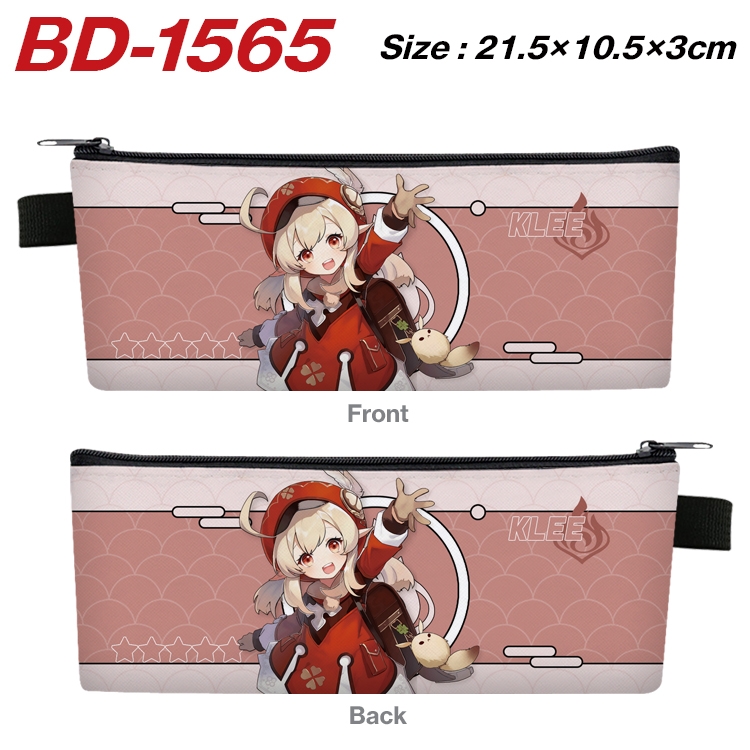 Genshin Impact Anime PU Leather Zipper Pencil Case Stationery Box 21.5X10.5X3CM  BD-1565A