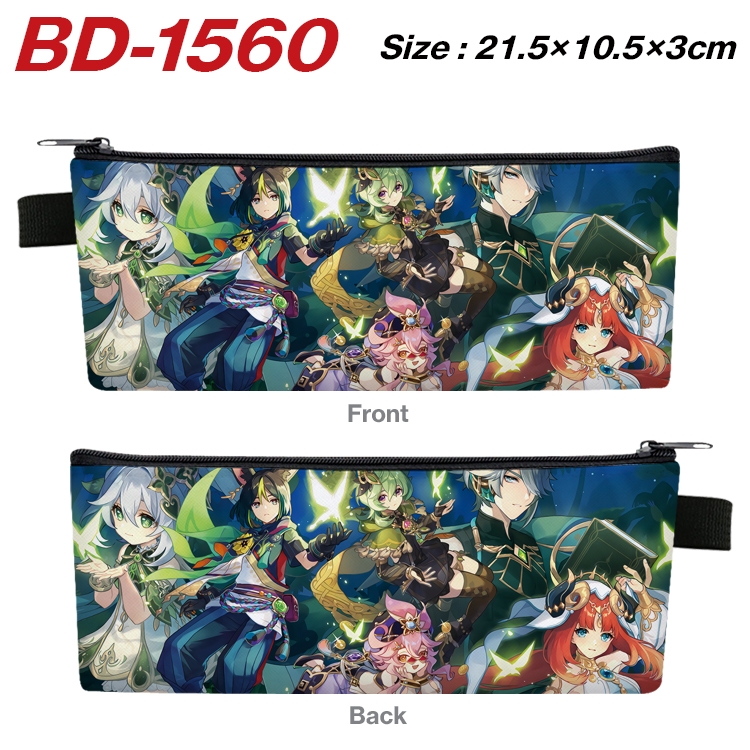 Genshin Impact Anime PU Leather Zipper Pencil Case Stationery Box 21.5X10.5X3CM  BD-1560A