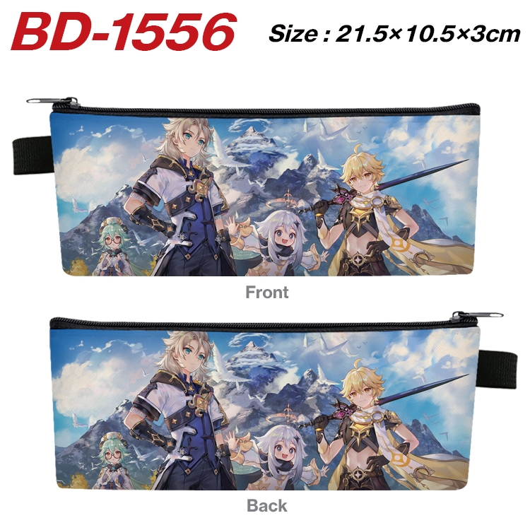 Genshin Impact Anime PU Leather Zipper Pencil Case Stationery Box 21.5X10.5X3CM BD-1556A