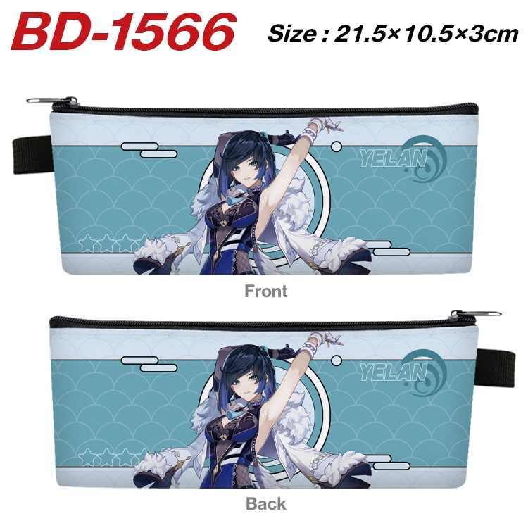 Genshin Impact Anime PU Leather Zipper Pencil Case Stationery Box 21.5X10.5X3CM BD-1566A