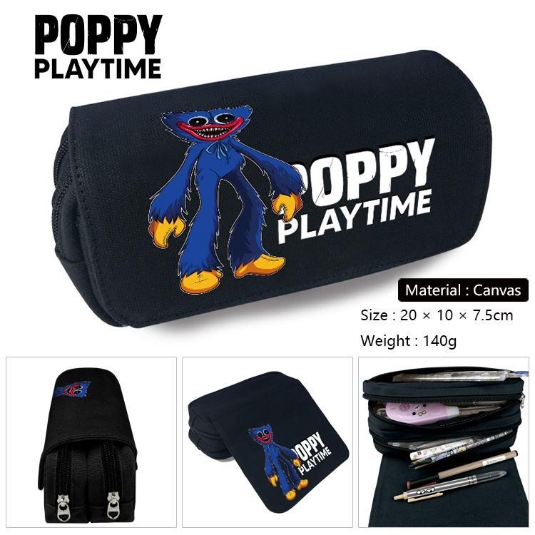 Poppy Playtime Anime Multi-Function Double Zipper Canvas Cosmetic Bag Pen Case 20x10x7.5cm