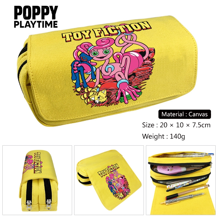 Poppy Playtime Anime Multi-Function Double Zipper Canvas Cosmetic Bag Pen Case 20x10x7.5cm