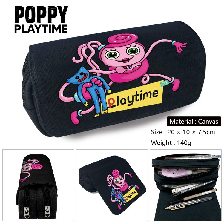 Poppy Playtime Anime Multi-Function Double Zipper Canvas Cosmetic Bag Pen Case 20x10x7.5cm