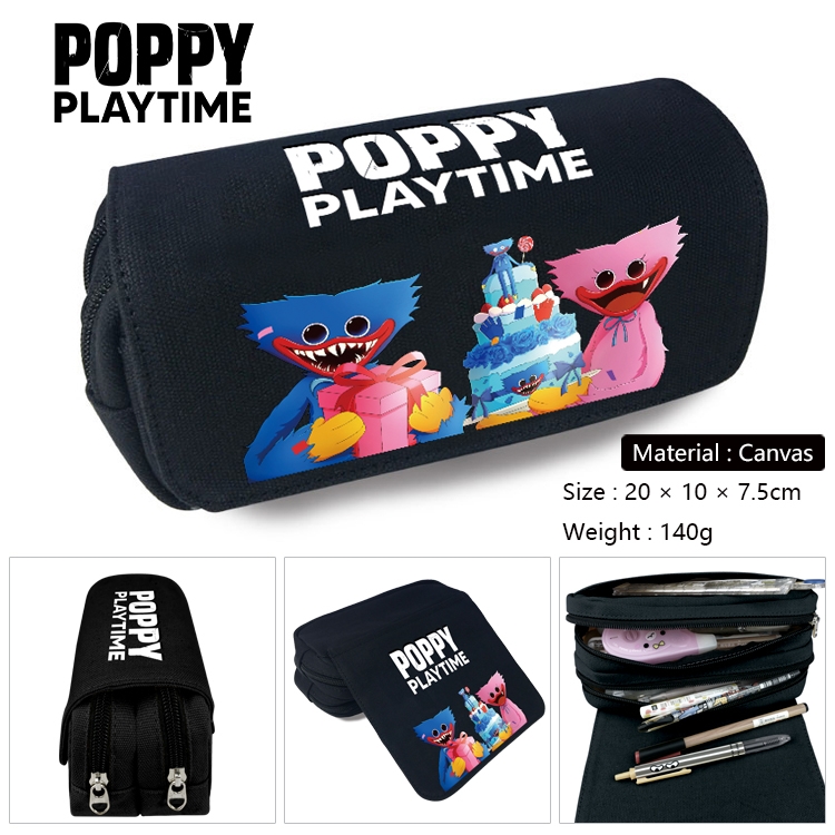 Poppy Playtime Anime Multi-Function Double Zipper Canvas Cosmetic Bag Pen Case 20x10x7.5cm