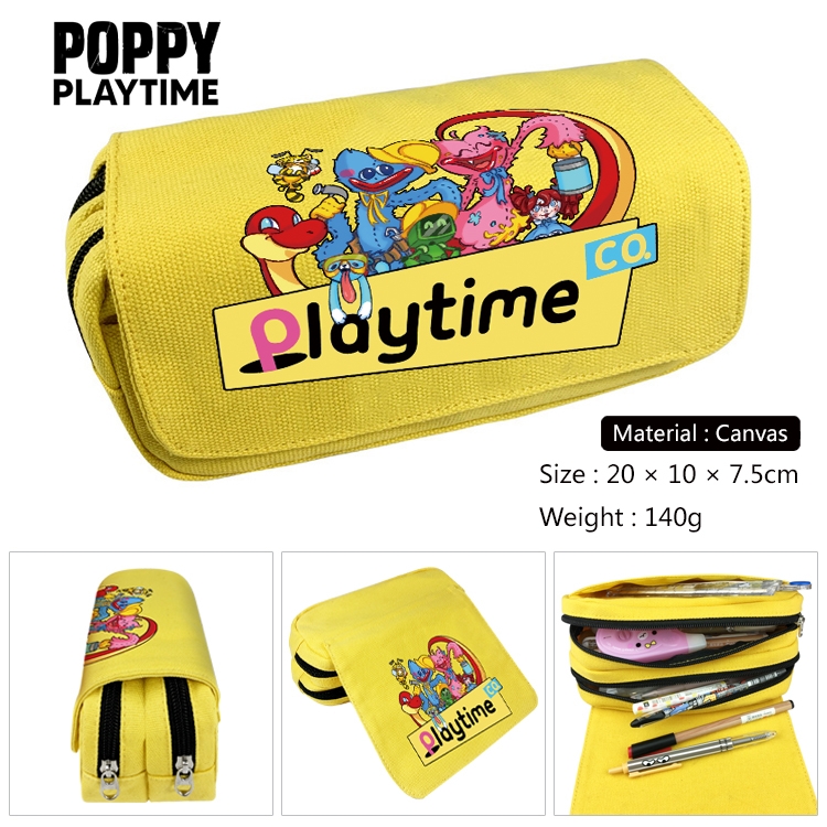 Poppy Playtime Anime Multi-Function Double Zipper Canvas Cosmetic Bag Pen Case 20x10x7.5cm