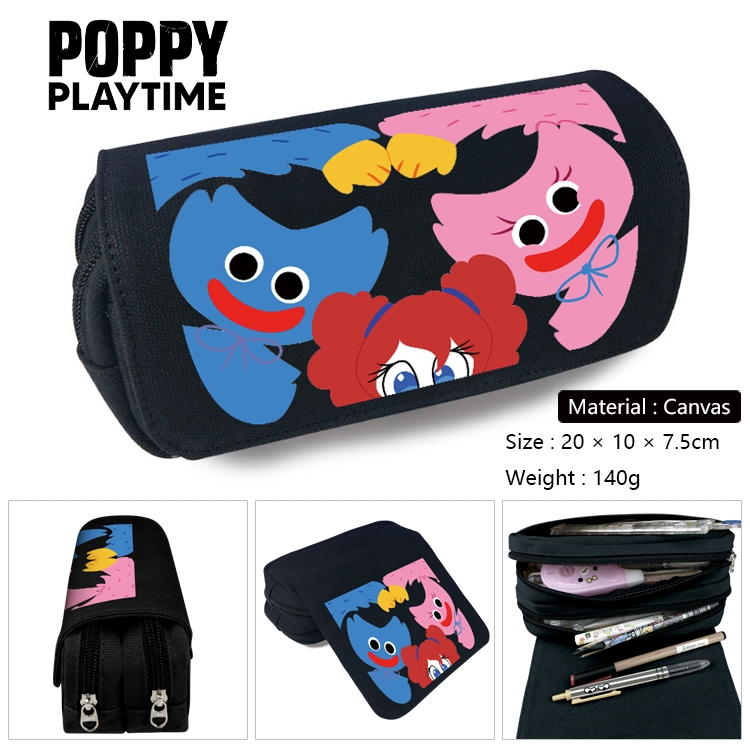 Poppy Playtime Anime Multi-Function Double Zipper Canvas Cosmetic Bag Pen Case 20x10x7.5cm