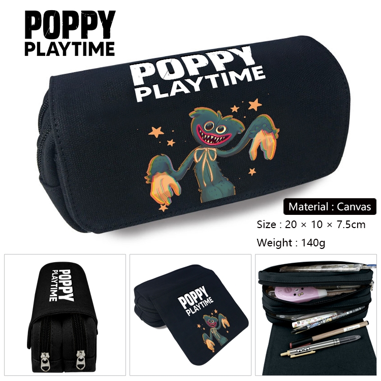 Poppy Playtime Anime Multi-Function Double Zipper Canvas Cosmetic Bag Pen Case 20x10x7.5cm