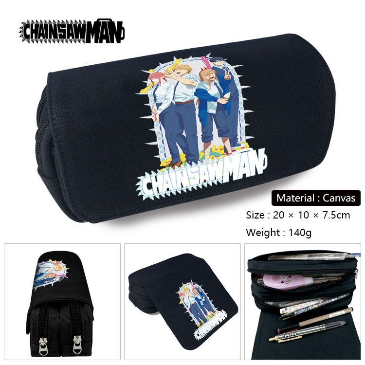 Chainsaw man Anime Multi-Function Double Zipper Canvas Cosmetic Bag Pen Case 20x10x7.5cm