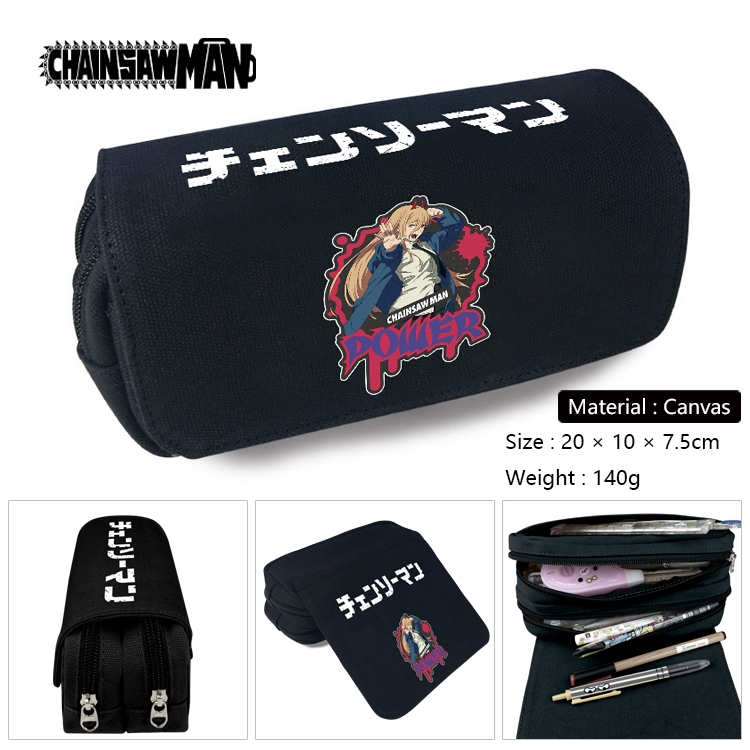 Chainsaw man Anime Multi-Function Double Zipper Canvas Cosmetic Bag Pen Case 20x10x7.5cm