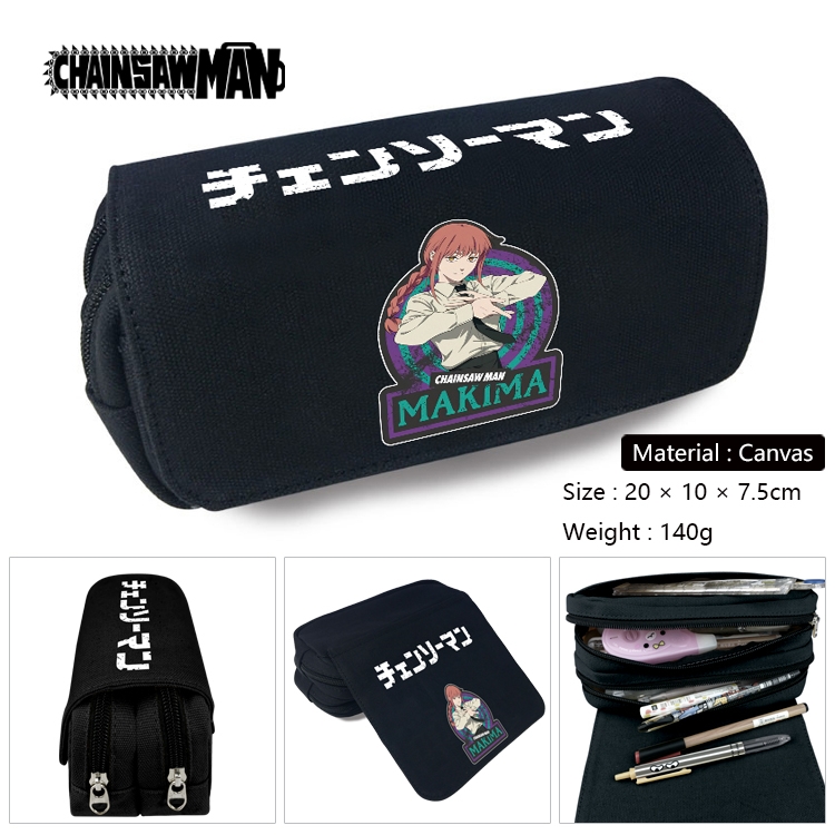 Chainsaw man Anime Multi-Function Double Zipper Canvas Cosmetic Bag Pen Case 20x10x7.5cm