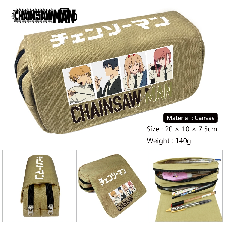 Chainsaw man Anime Multi-Function Double Zipper Canvas Cosmetic Bag Pen Case 20x10x7.5cm