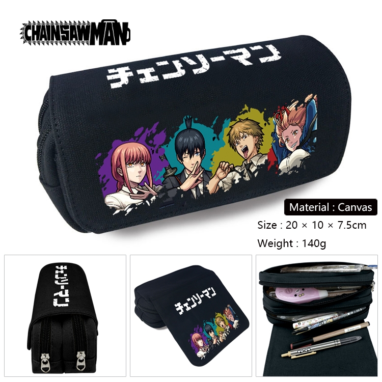 Chainsaw man Anime Multi-Function Double Zipper Canvas Cosmetic Bag Pen Case 20x10x7.5cm