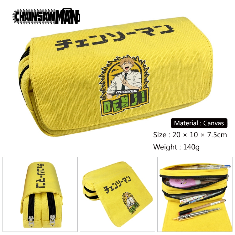 Chainsaw man Anime Multi-Function Double Zipper Canvas Cosmetic Bag Pen Case 20x10x7.5cm