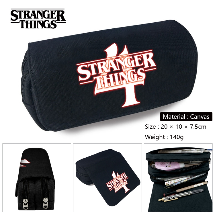 Stranger Things Anime Multi-Function Double Zipper Canvas Cosmetic Bag Pen Case 20x10x7.5cm