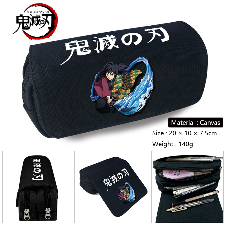 Demon Slayer Kimets Anime Multi-Function Double Zipper Canvas Cosmetic Bag Pen Case 20x10x7.5cm