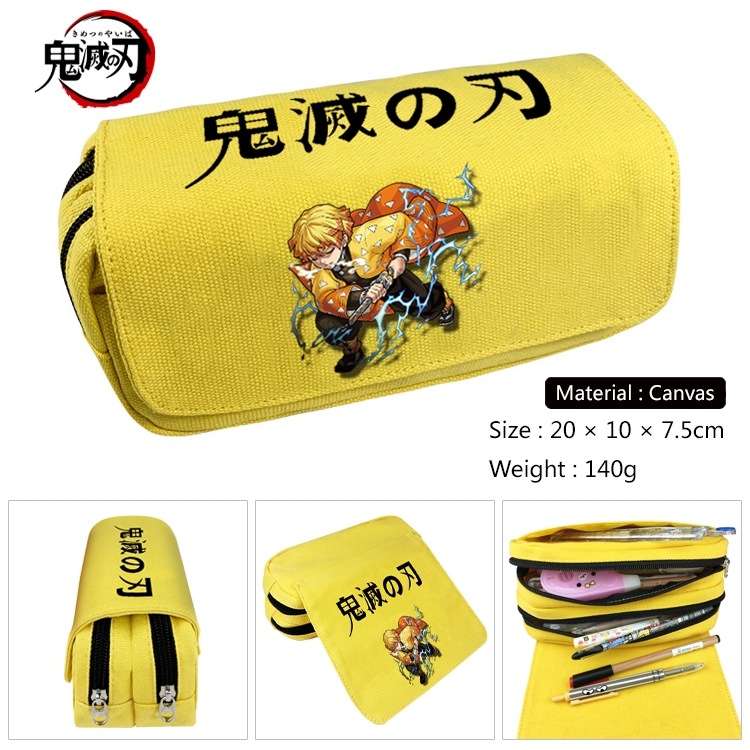 Demon Slayer Kimets Anime Multi-Function Double Zipper Canvas Cosmetic Bag Pen Case 20x10x7.5cm