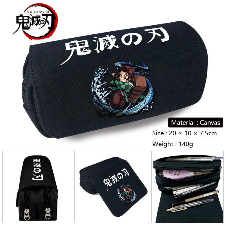 Demon Slayer Kimets Anime Multi-Function Double Zipper Canvas Cosmetic Bag Pen Case 20x10x7.5cm