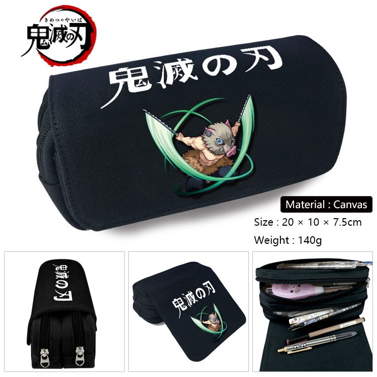 Demon Slayer Kimets Anime Multi-Function Double Zipper Canvas Cosmetic Bag Pen Case 20x10x7.5cm