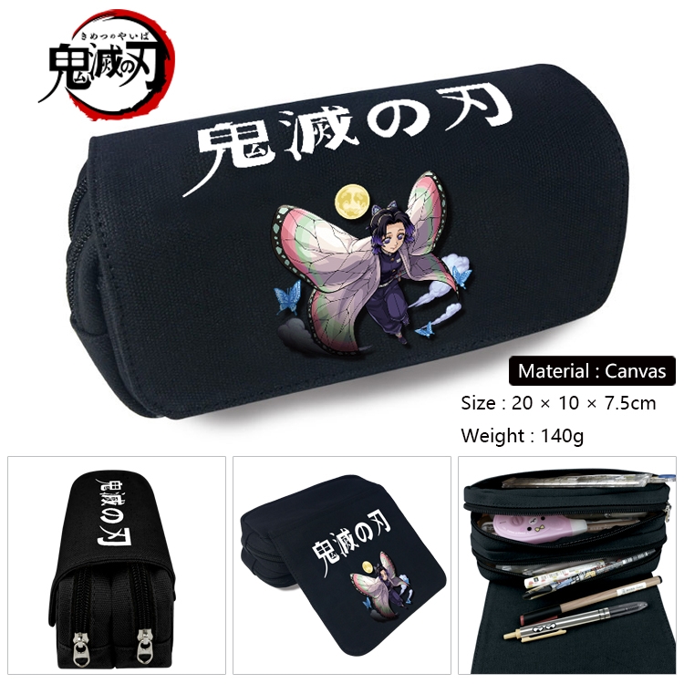 Demon Slayer Kimets Anime Multi-Function Double Zipper Canvas Cosmetic Bag Pen Case 20x10x7.5cm