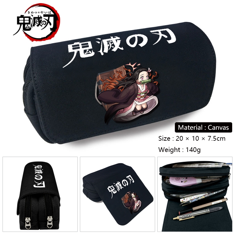 Demon Slayer Kimets Anime Multi-Function Double Zipper Canvas Cosmetic Bag Pen Case 20x10x7.5cm