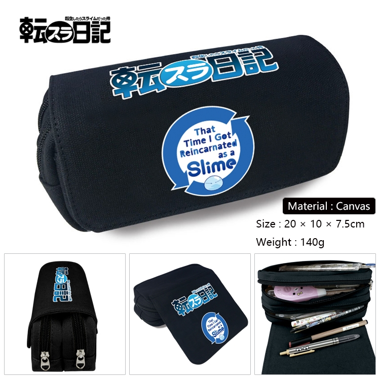 That Time I Got Slim Anime Multi-Function Double Zipper Canvas Cosmetic Bag Pen Case 20x10x7.5cm