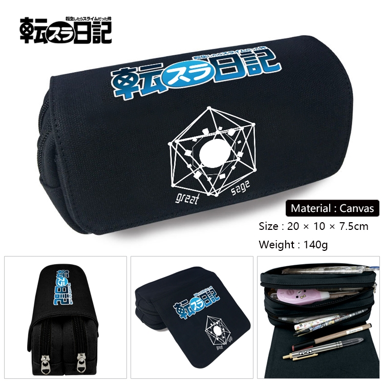 That Time I Got Slim Anime Multi-Function Double Zipper Canvas Cosmetic Bag Pen Case 20x10x7.5cm