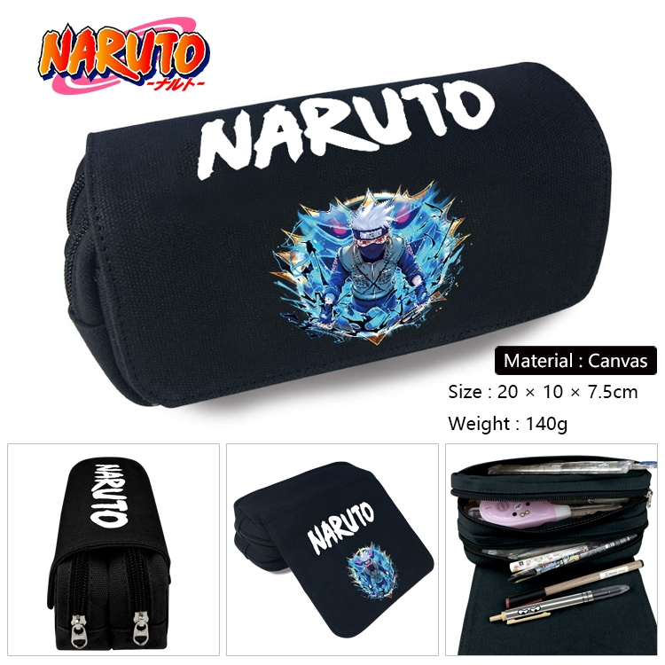 Naruto Anime Multi-Function Double Zipper Canvas Cosmetic Bag Pen Case 20x10x7.5cm