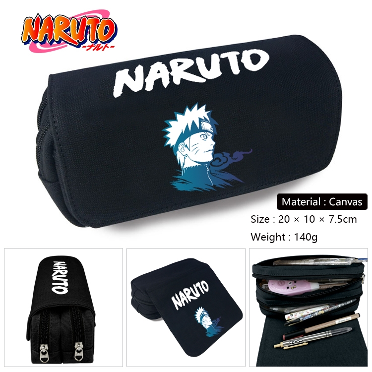 Naruto Anime Multi-Function Double Zipper Canvas Cosmetic Bag Pen Case 20x10x7.5cm