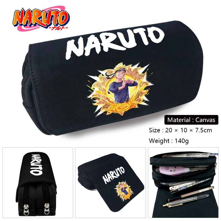 Naruto Anime Multi-Function Double Zipper Canvas Cosmetic Bag Pen Case 20x10x7.5cm