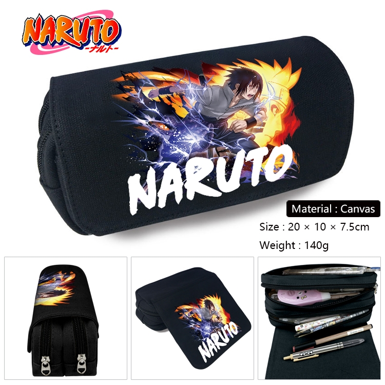 Naruto Anime Multi-Function Double Zipper Canvas Cosmetic Bag Pen Case 20x10x7.5cm