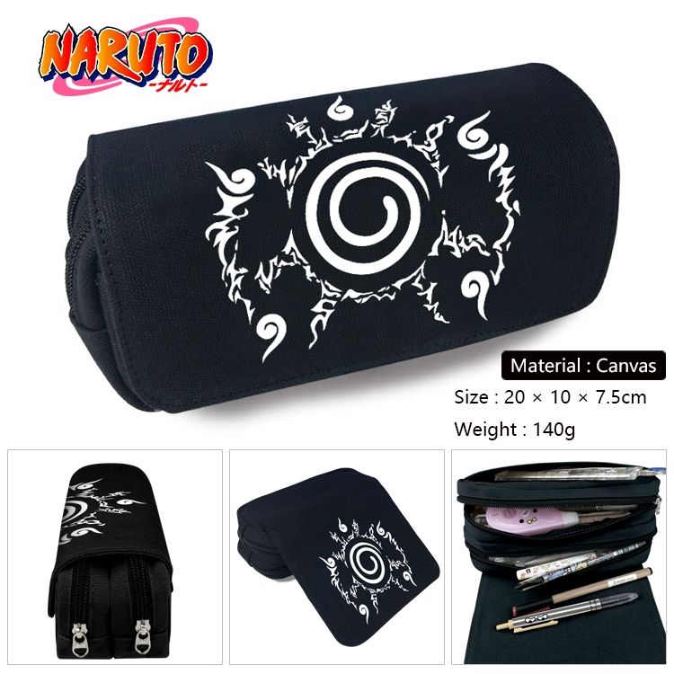 Naruto Anime Multi-Function Double Zipper Canvas Cosmetic Bag Pen Case 20x10x7.5cm