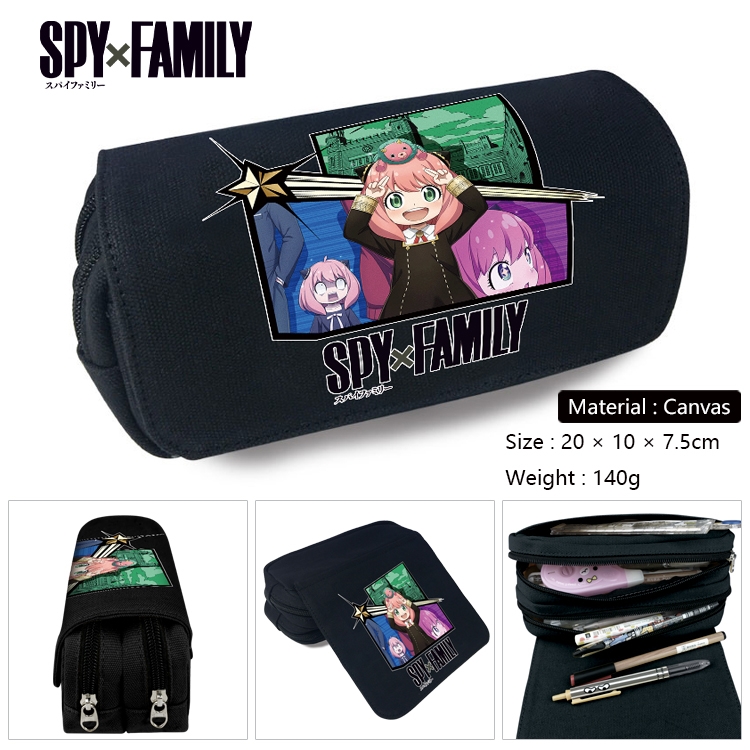 SPY×FAMILY Anime Multi-Function Double Zipper Canvas Cosmetic Bag Pen Case 20x10x7.5cm