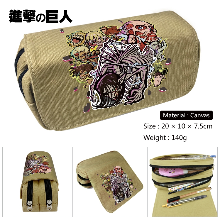 Shingeki no Kyojin Anime Multi-Function Double Zipper Canvas Cosmetic Bag Pen Case 20x10x7.5cm