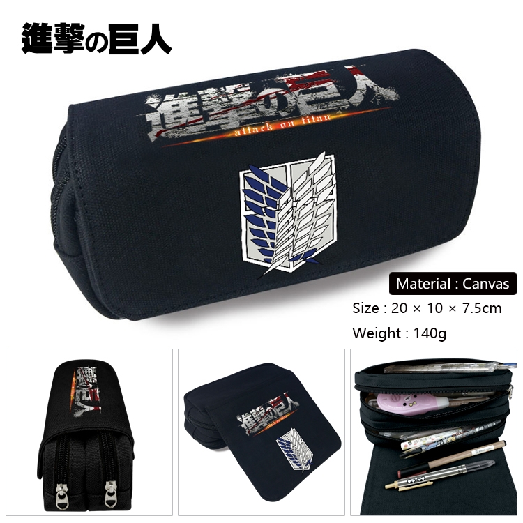 Shingeki no Kyojin Anime Multi-Function Double Zipper Canvas Cosmetic Bag Pen Case 20x10x7.5cm