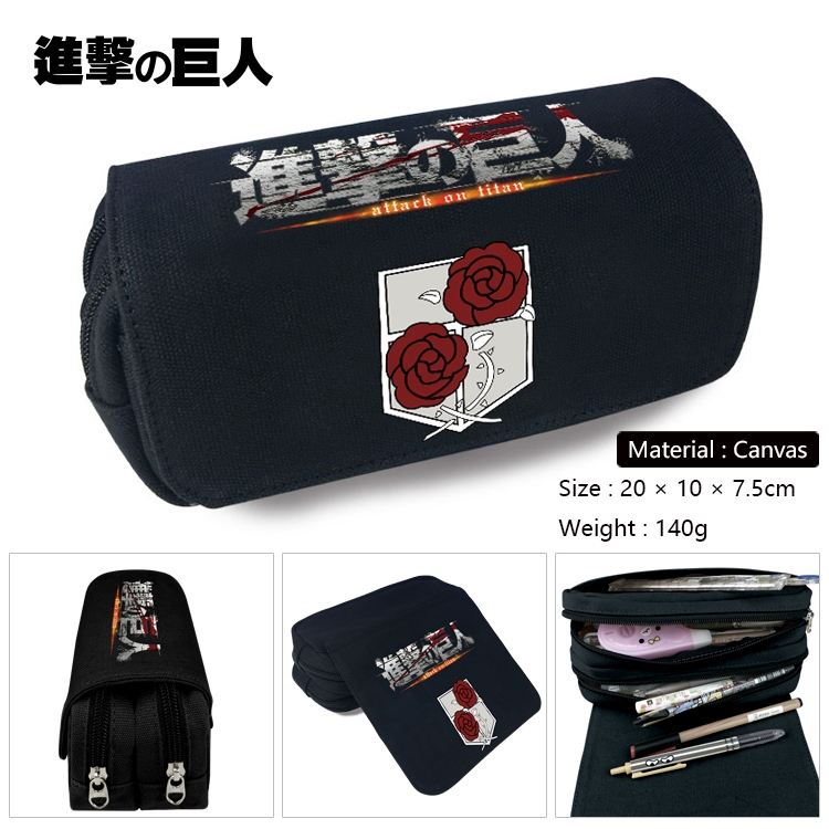 Shingeki no Kyojin Anime Multi-Function Double Zipper Canvas Cosmetic Bag Pen Case 20x10x7.5cm