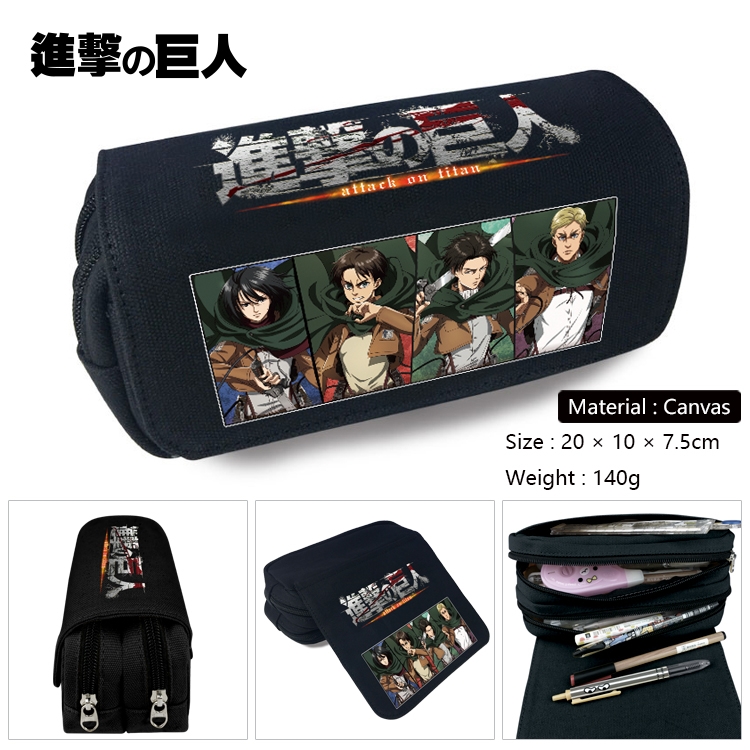 Shingeki no Kyojin Anime Multi-Function Double Zipper Canvas Cosmetic Bag Pen Case 20x10x7.5cm