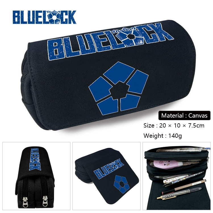 BLUE LOCK Anime Multi-Function Double Zipper Canvas Cosmetic Bag Pen Case 20x10x7.5cm