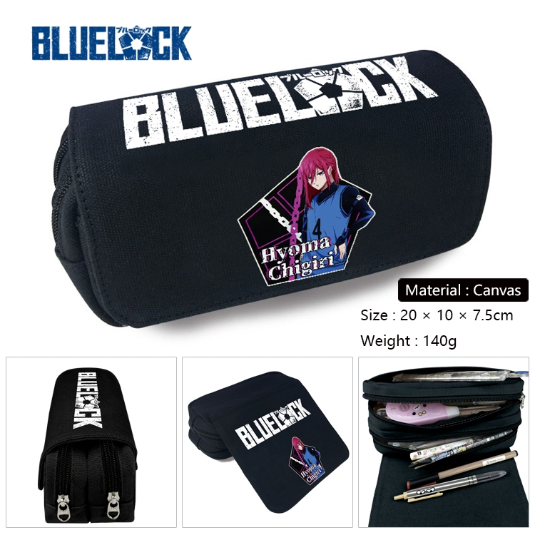 BLUE LOCK Anime Multi-Function Double Zipper Canvas Cosmetic Bag Pen Case 20x10x7.5cm