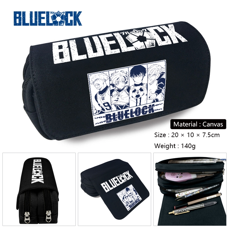 BLUE LOCK Anime Multi-Function Double Zipper Canvas Cosmetic Bag Pen Case 20x10x7.5cm