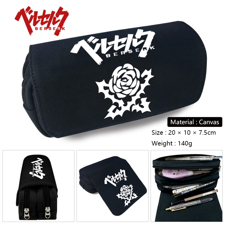 Berserk Anime Multi-Function Double Zipper Canvas Cosmetic Bag Pen Case 20x10x7.5cm