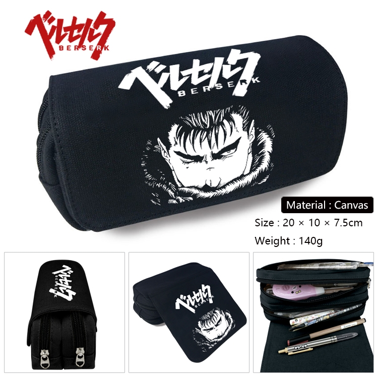 Berserk Anime Multi-Function Double Zipper Canvas Cosmetic Bag Pen Case 20x10x7.5cm