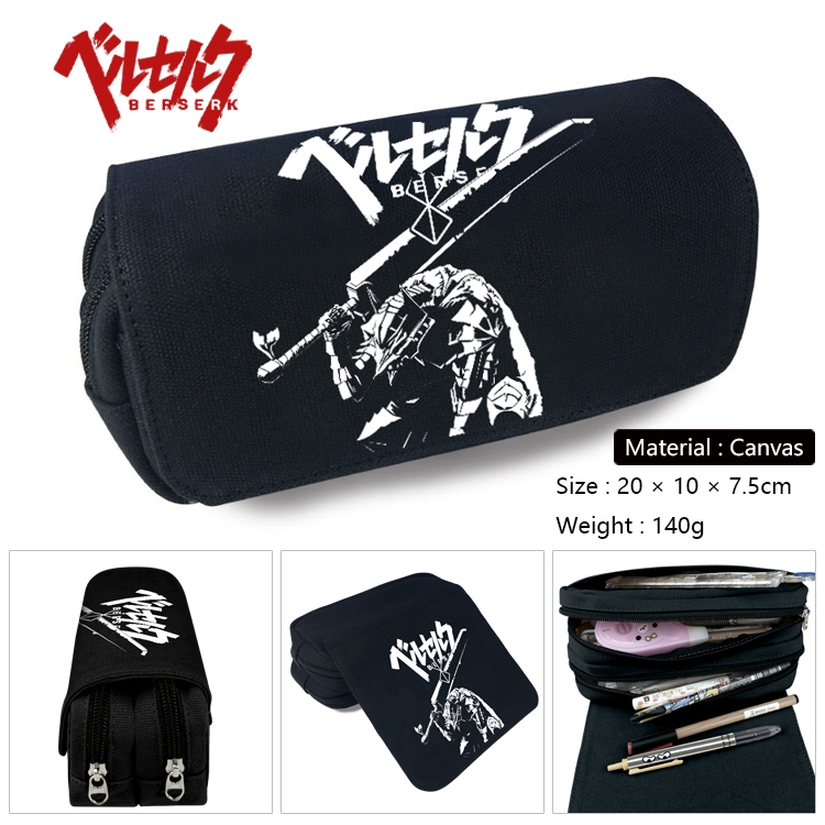 Berserk Anime Multi-Function Double Zipper Canvas Cosmetic Bag Pen Case 20x10x7.5cm