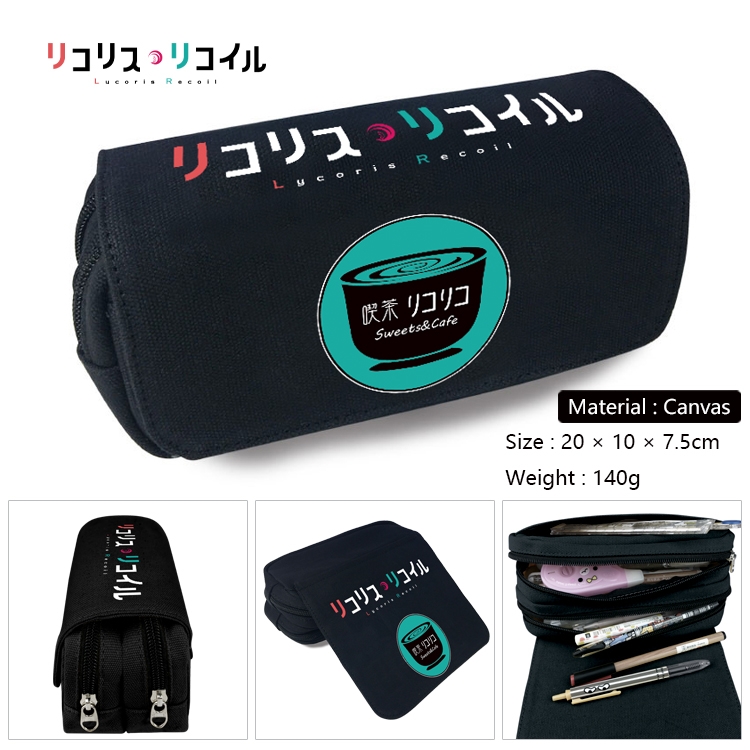 Lycoris Recoil Multi-Function Double Zipper Canvas Cosmetic Bag Pen Case 20x10x7.5cm