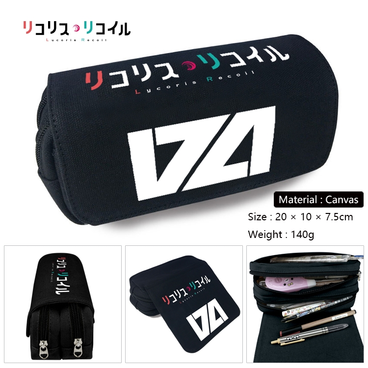 Lycoris Recoil Multi-Function Double Zipper Canvas Cosmetic Bag Pen Case 20x10x7.5cm