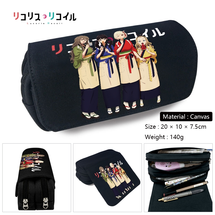 Lycoris Recoil Multi-Function Double Zipper Canvas Cosmetic Bag Pen Case 20x10x7.5cm