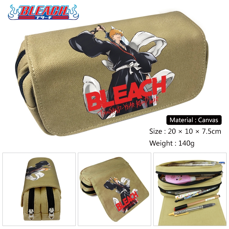 Bleach Anime Multi-Function Double Zipper Canvas Cosmetic Bag Pen Case 20x10x7.5cm